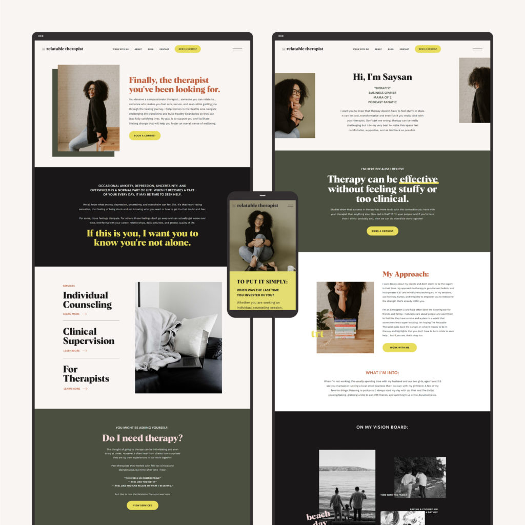 Showit website template customization for a therapist based in Seattle