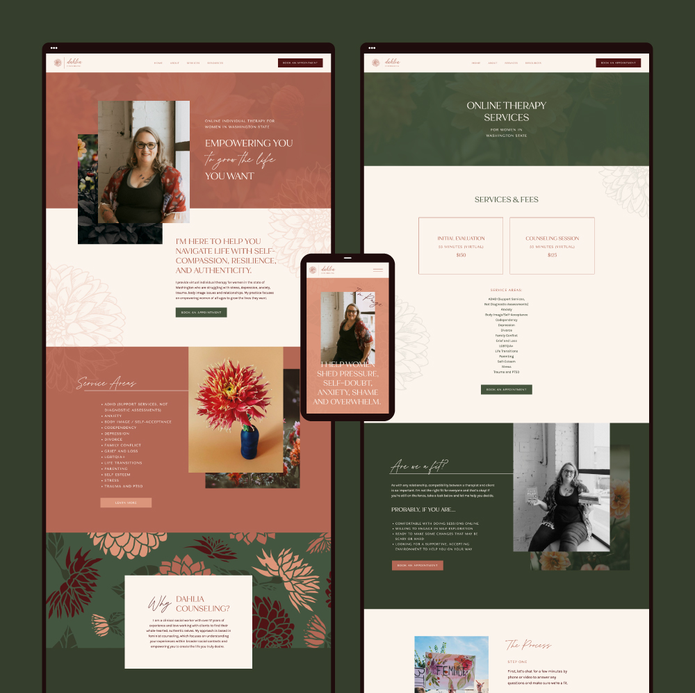 Branding and Showit website design for a therapist in Washington State