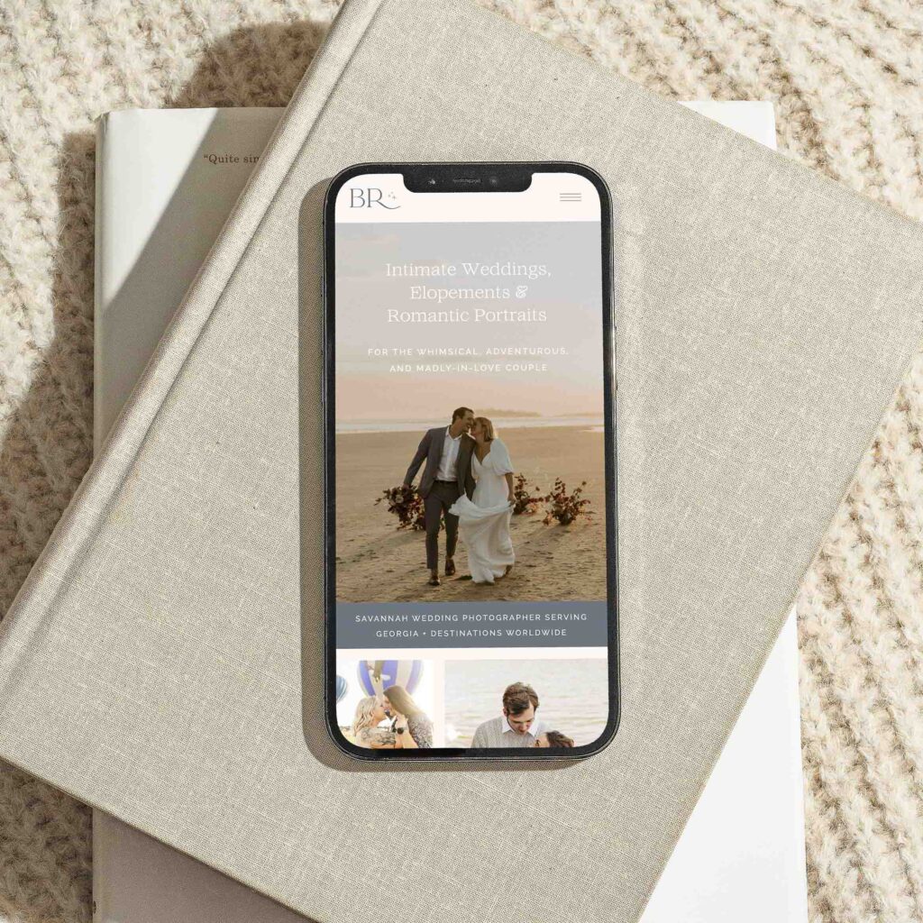 Showit web design for photographer in Savannah Georgia shown on mobile device