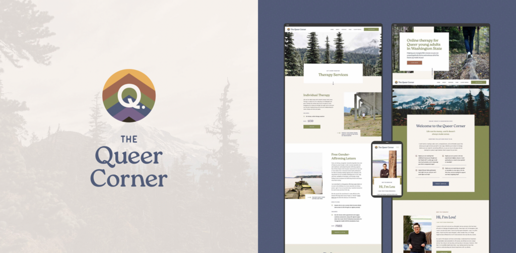 Queer therapist website on Showit, the best website builder for therapists.