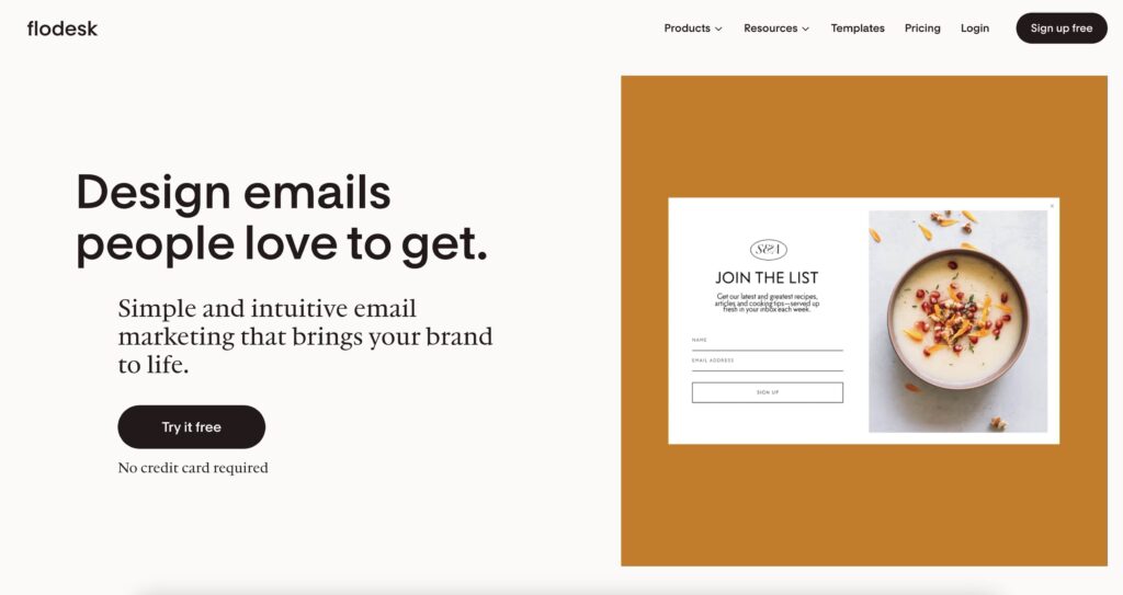 Flodesk email marketing platform home page
