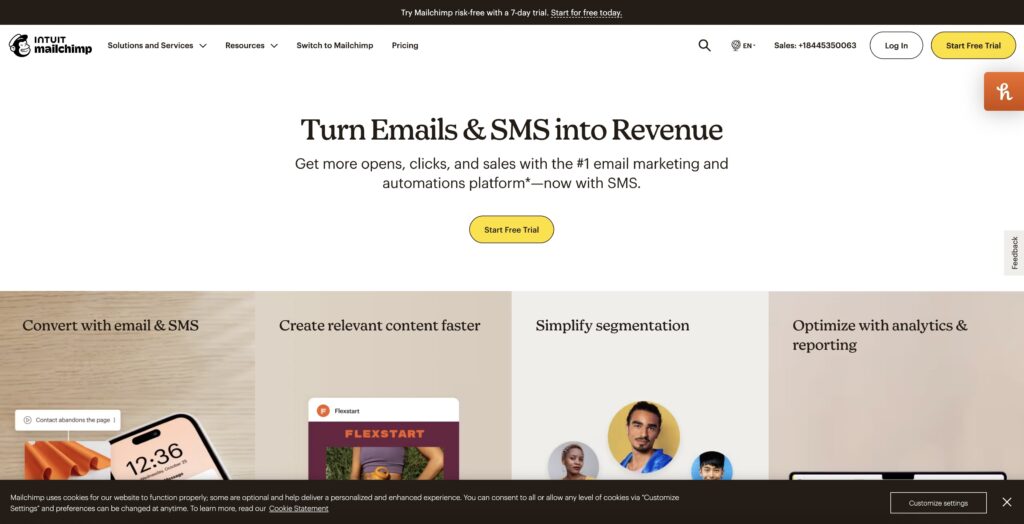 Mailchimp email marketing platform home page