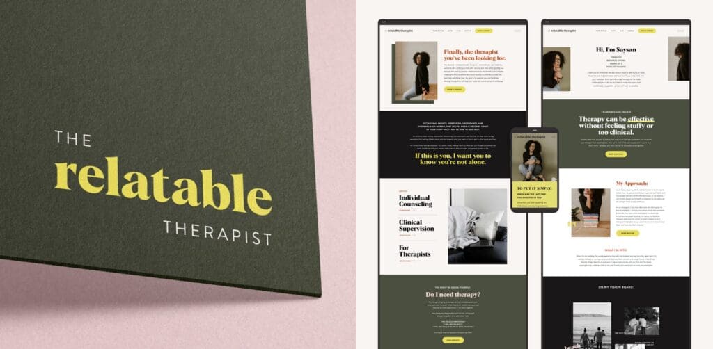 The Relatable Therapist as an example of a Showit website created using a pre-designed template.