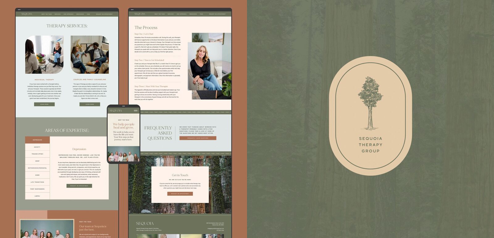 Sequoia Therapy Group as an exampe of brand & Showit website design for a therapist. 