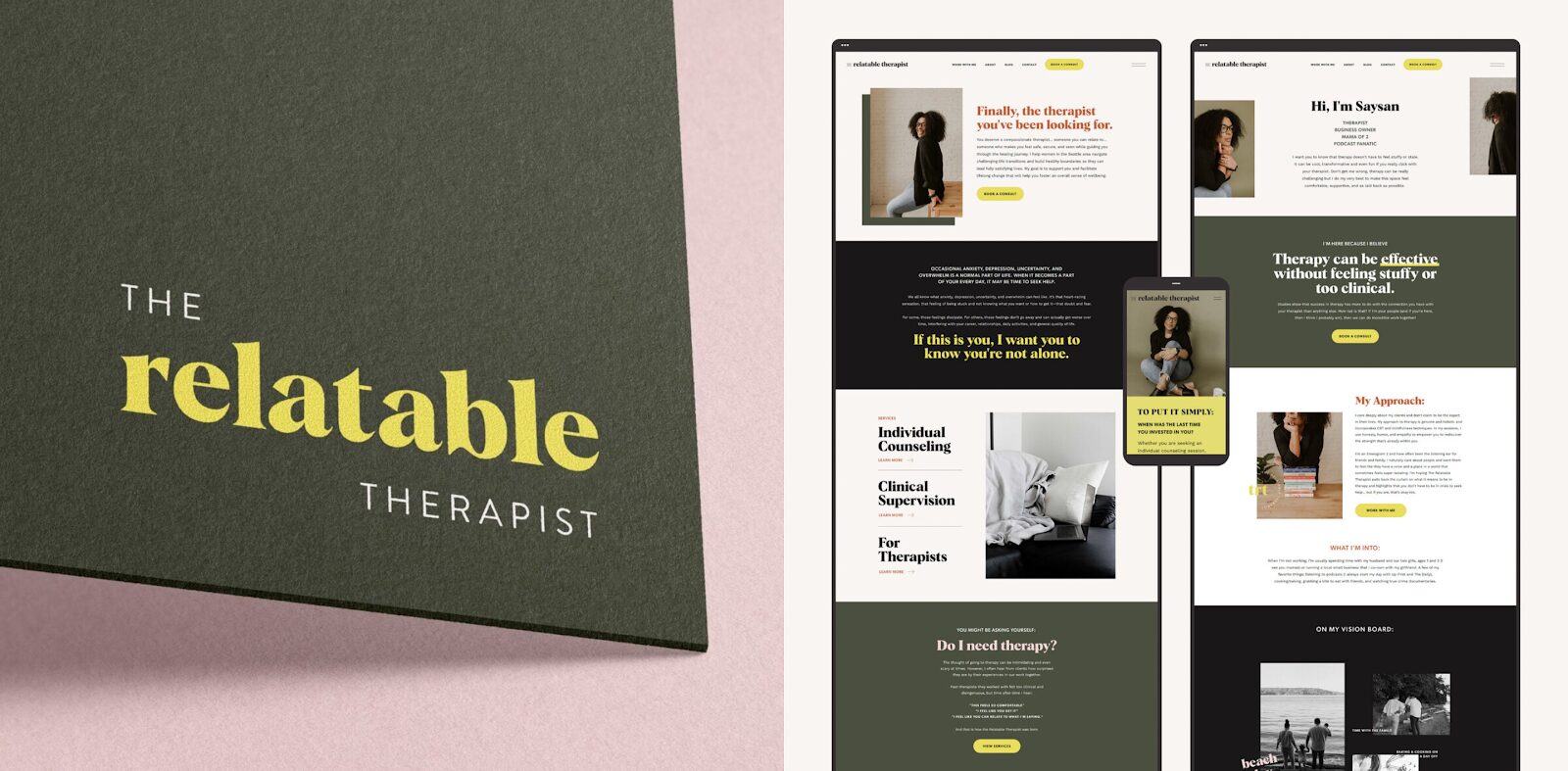 The Relatable Therapist as an example of Showit template customization.