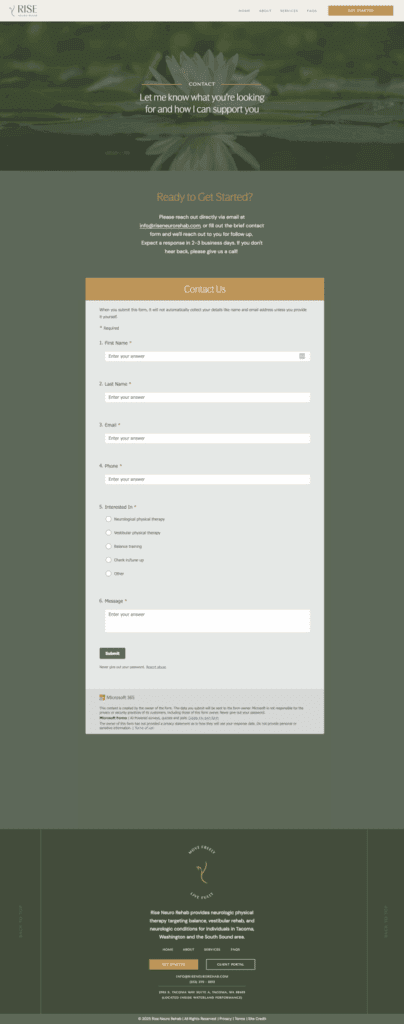 Example of a HIPAA-compliant contact form built with Microsoft 365. 