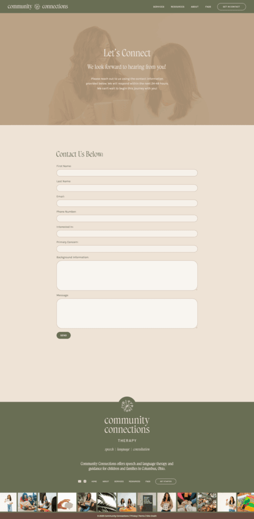 Example of a HIPAA compliant contact form, The Vibrant Tapestry. 