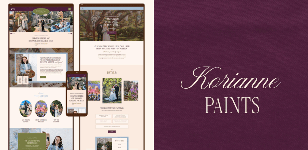 Website design for artists example, Korianne Paints.