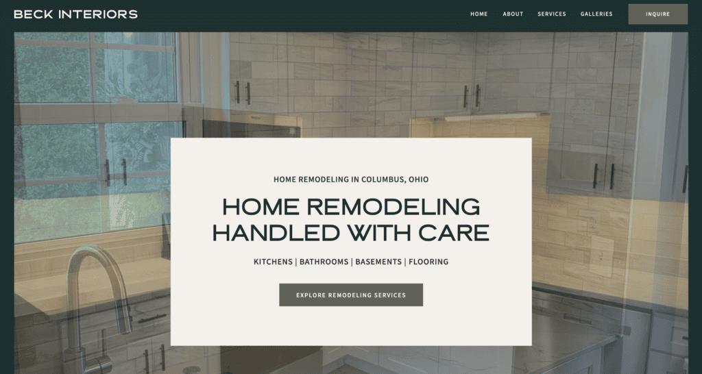 Home services website design example. Beck Interiors. 