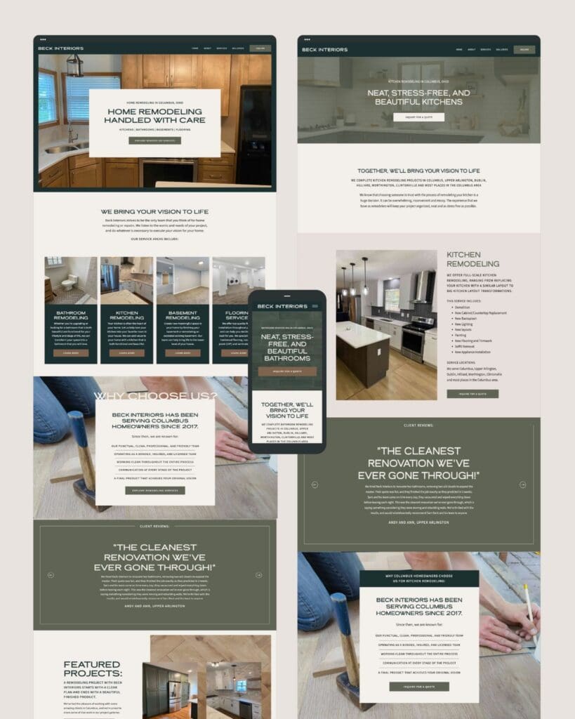 Home services website design example. 