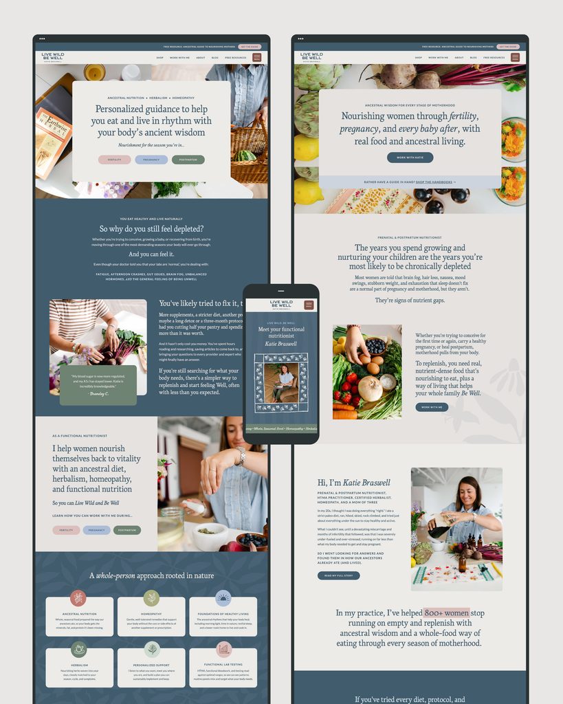 Live Wild Be Well website design example.